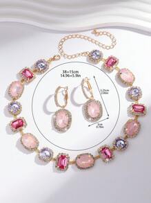 3 pièces/Set Nouveau Ensemble de Bijoux Femme de Luxe avec Collier et Boucles d'Oreilles Géométriques Strass et Verre pour Soirée