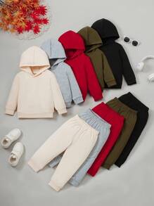 4pcs/Set Baby Boy Casual Sweatshirt & Pants Set, Long Sleeve Pullover Hoodie & Long Trousers