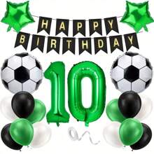 足球主题气球套装、黑色流苏旗帜装饰、32 英寸绿色数字铝箔气球、派对装饰用品 - 綠色 - 查看 2