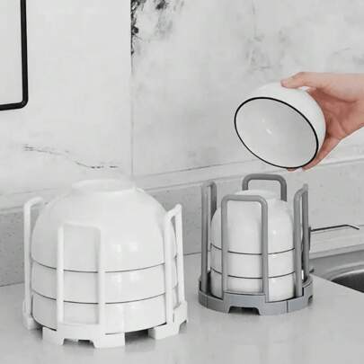 1pc Extendable Desktop Bowl Rack Kitchen Storage Rack Plastic Drain Cup Rack Cabinet Tableware Storage Rack
