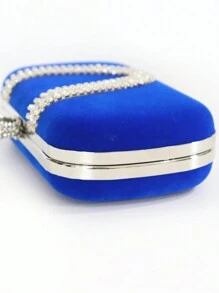 Handmade Party Clutch Bag, U-Shaped Rhinestone Decor, Suitable For Evening Gown, Wedding Bride - Royal Blue - View 3