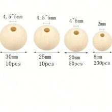 10 件/50 件/200 件木珠天然未加工圆形木质散珠木质隔珠用于工艺品制作装饰品和 DIY 工艺品（8 毫米、20 毫米、25 毫米、30 毫米） - 彩色 - 查看 12