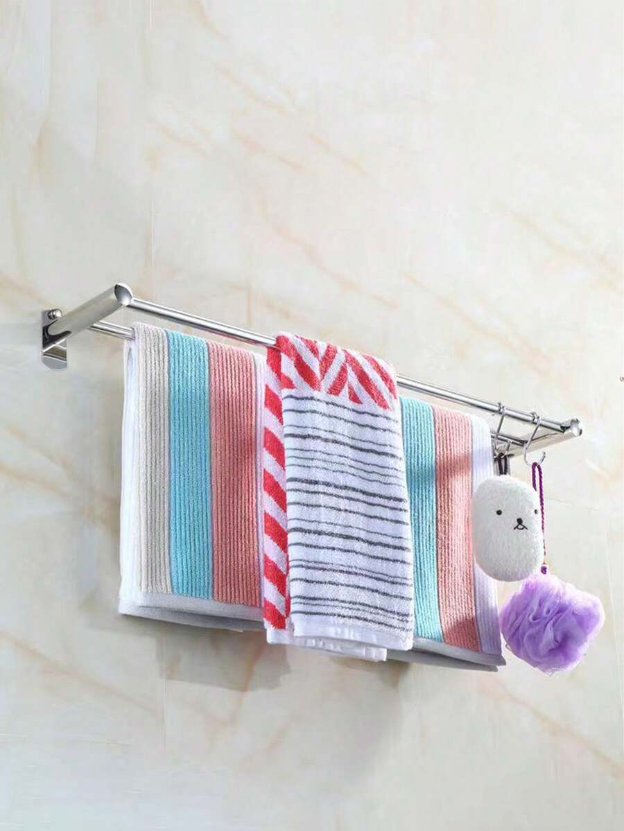 1 件，50 厘米长，13 厘米宽，不锈钢双杆毛巾架，时尚浴室毛巾架，洗手间五金件，耐用且粘合安装，无需钻孔 - 銀色 - 查看 1