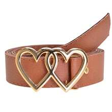 Kit Of 4 Women's Belts Synthetic Leather 1.40 Cm Plus Size Golden Heart Buckle Colors Elegant - 焦糖色-粉紅色-紅色-黑色 - 查看 2