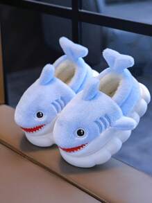 儿童室内拖鞋防滑保暖包趾动物鲨鱼图案设计适合男宝宝 - 淺藍色 - 查看 4