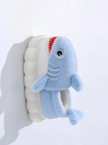 儿童室内拖鞋防滑保暖包趾动物鲨鱼图案设计适合男宝宝 - 淺藍色 - 查看 6