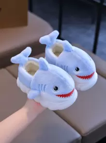 儿童室内拖鞋防滑保暖包趾动物鲨鱼图案设计适合男宝宝 - 淺藍色 - 查看 1