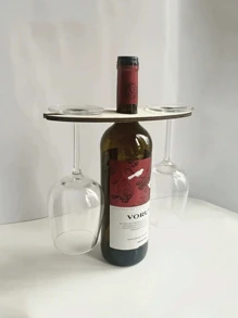 1 pièce Porte-bouteille de vin en bois, artisanat de bois créatif et personnalisé, cadeau idéal pour les amateurs de vin, accessoire de bar - peut contenir 1 bouteille et 2 verres