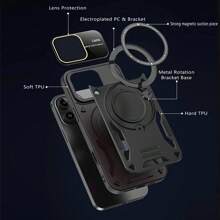 1 PIEZA Funda de teléfono magnética a prueba de golpes con soporte para anillo y ventana de visualización amplia para S24Ultra/S23, cubierta protectora rígida