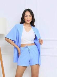 2 Piece Kimono Shorts Set Spring Summer Elegance 2024 - 淺藍色 - 查看 3