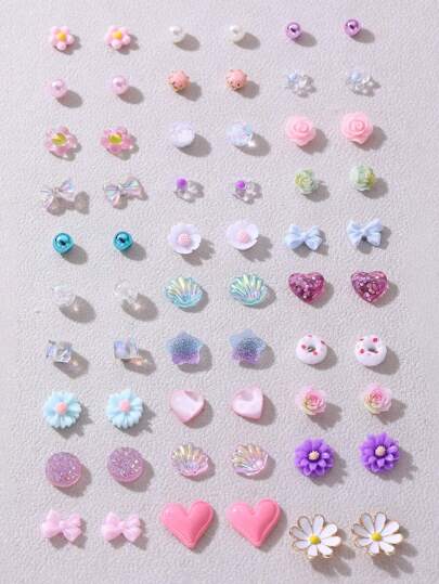 30 pares de pendientes de cristal con flores de dopamina coloridas y de moda, colores de flores aleatorios, regalo para niñas