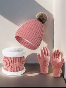 3PCS/Sert Mũ mùa thu và mùa đông Khăn choàng ấm Màn hình cảm ứng Găng tay Bao phủ Ấm Cổ dày Đạp xe Ngoài trời để Ngăn ngừa Cảm lạnh và Giữ ấmMũ đan Bao phủ - Nhiều màu - Xem 7