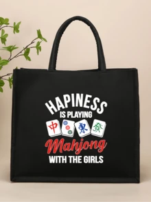 Túi Tote In Họa Tiết Chữ Tối Giản, Quà Tặng Sinh Nhật, Túi Vải Canvas Nhẹ, Túi Du Lịch Biển Di Động, Túi Quà Tặng Cho Bạn Bè Và Đồng Nghiệp - màu đen - Xem 12