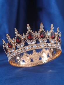 1 件女士水钻装饰皇冠设计奢华头饰，用于装饰皇家头饰 - 酒紅色 - 查看 4
