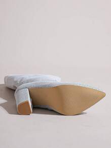 Giày bốt cao gót mũi nhọn thời trang nữ, giày bốt lưới cao đến đùi thanh lịch có khóa kéo bên hông - Bạc - Xem 3