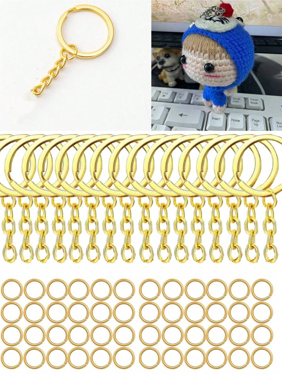 Cute (Large Size) 90pcs Key Rings Including Screw Eye Pins & Jump Rings