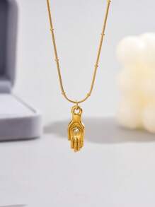 LIEBEIRIS 1pc 18k Gold Plated Zirconia Eye Stainless Steel Pendant Necklace, Suitable For Women To Wear With Daily Outfits And Party Accessories (The Number Of Beads On The Choker Is Random, And The Chain Length Is Handcrafted)