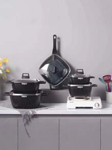 21pcs Set Beautiful Appearance Nonstick Pot Set, Aluminum Pot Set, Stone Pot Set, Complete Solution For Home Cooking, Energy-Saving & Low Design, Easy To Clean - Multicolor - View 8