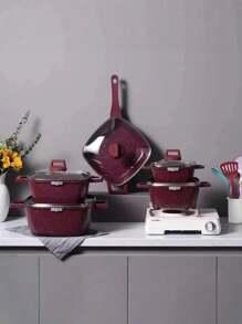 21pcs Set Beautiful Appearance Nonstick Pot Set, Aluminum Pot Set, Stone Pot Set, Complete Solution For Home Cooking, Energy-Saving & Low Design, Easy To Clean - Multicolor - View 5