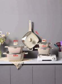 21pcs Set Beautiful Appearance Nonstick Pot Set, Aluminum Pot Set, Stone Pot Set, Complete Solution For Home Cooking, Energy-Saving & Low Design, Easy To Clean - Multicolor - View 6