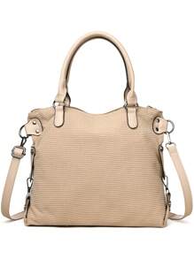 巴黎印花灯芯绒手提包，复古风格，休闲单肩/斜挎设计，配有可拆卸肩带，轻便，拉链开合，涤纶衬里 - 工作和购物的理想选择