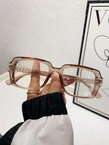 1 件女士塑料镜框方形时尚无度数眼镜，适合日常搭配 - 無色 - 查看 2