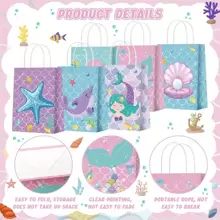 6/12/18/24/30/36/48件美人鱼派对礼品袋美人鱼派对袋带手柄仿珍珠美人鱼礼品袋海底美食礼品包装袋适用于生日派对装饰物品零食礼品包装手提袋 - 多色 - 查看 10