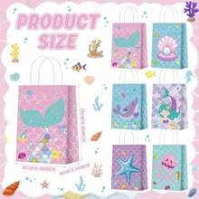 6/12/18/24/30/36/48件美人鱼派对礼品袋美人鱼派对袋带手柄仿珍珠美人鱼礼品袋海底美食礼品包装袋适用于生日派对装饰物品零食礼品包装手提袋 - 多色 - 查看 2