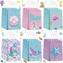 6/12/18/24/30/36/48件美人鱼派对礼品袋美人鱼派对袋带手柄仿珍珠美人鱼礼品袋海底美食礼品包装袋适用于生日派对装饰物品零食礼品包装手提袋 - 多色 - 查看 1
