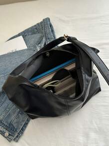 Nuevo bolso de hombro de PU sólido de moda versátil, estilo casual minimalista con forma de baguette y gran capacidad