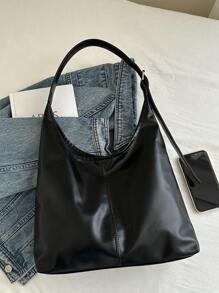 Nuevo bolso de hombro de PU sólido de moda versátil, estilo casual minimalista con forma de baguette y gran capacidad