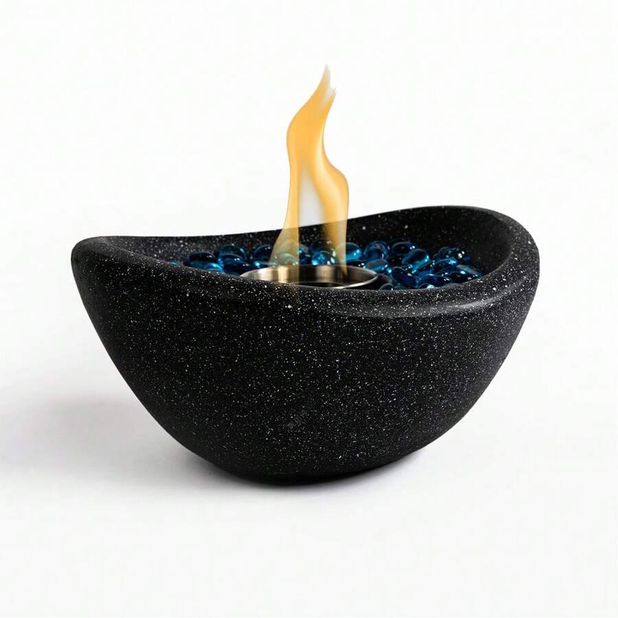 Tabletop Fire Pit Black, Outdoor & Indoor Fire Pit, Portable Concrete