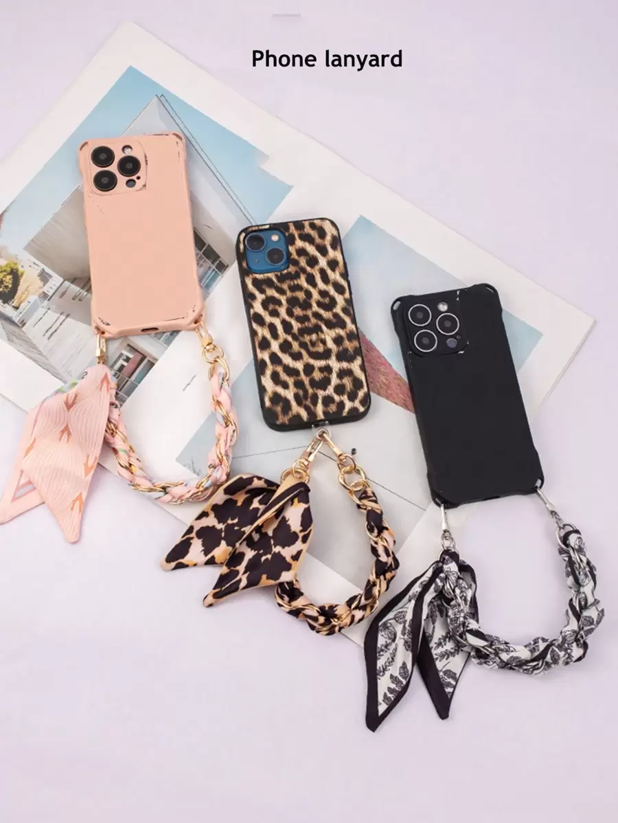 1 Woven Silk Scarf Mobile Phone Lanyard, Wrist Short Mobile Phone Case Chain, Anti-Loss Decorative Metal Buckle, Card Free Gifts For Mother, Family, Friends, Birthday, Holiday Phone Charm, Phone Chain - Multicolor - View 1