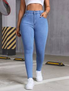 Women's Fashionable Stretch Slim-Fit Washed Denim Jeans, Summer Top/New Jeans For All Seasons, Elegant Women's Clothing, Suitable For New Year And Valentine's Day. Casual Spring - Blue - View 3