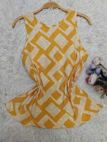 VILA DAS COMPRAS LTDA Women's Tank Top With WIDE Straps Crepe Summer Fashion Women's Fashion - 黃色 - 查看 2