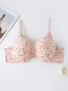 Women's Flesh-Tone Heart Print Underwire Lingerie Bra With Reinforced Shoulder Straps And 3-Hook Closure - Baby Pink - View 7