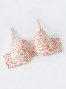 Women's Flesh-Tone Heart Print Underwire Lingerie Bra With Reinforced Shoulder Straps And 3-Hook Closure - Baby Pink - View 8