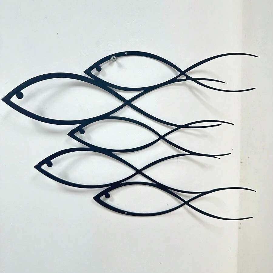 1 件金属鱼群壁画 - 航海海岸装饰，金属壁挂乔迁礼物，家居装饰，房间装饰，墙壁装饰 - 黑色 - 查看 1