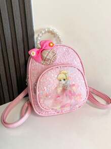 low tea 1pc Shiny Sequin Fabric Backpack, Fashionable Shellfish Sequins Cartoon Princess Design School Bag Travel Daypack Backpack, Backpack, School Backpack, Rucksack, School Bag, Bookbag, Bag, Dinosaur Bag Perfect For School Ballerina Bag, Pink Mini Backpack, Dance Bag For