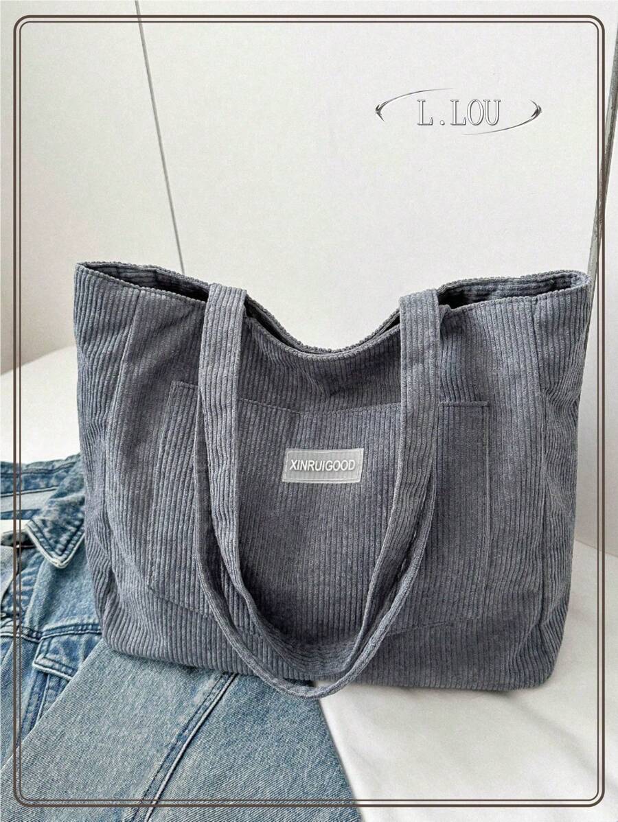 Large Capacity Striped & Solid Color Casual Multi-Use Dual Strap One Shoulder Tote Bag For Women - Grey - View 1