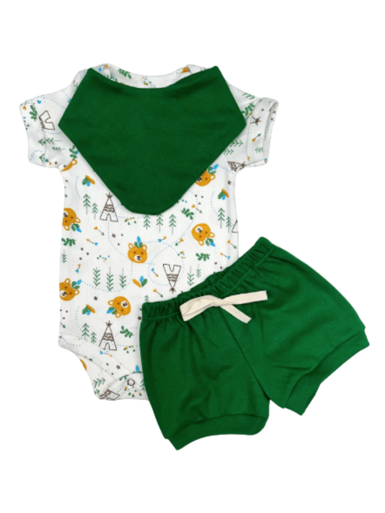 Baby Bandana Body Shorts Set 100% Cotton - 綠色 - 查看 1