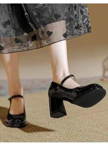 Giày Mary Jane kiểu Pháp cổ điển năm 2026 dành cho nữ, giày cao gót mũi nhọn, gót dày, quai ngang. - màu đen - Xem 5