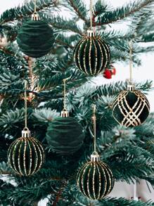 9 piezas Bolas de Navidad verdes con pintura de felpa, Adornos de árbol de Navidad, Bolas de plástico a prueba de roturas para decoración de árbol de Navidad, fiestas, bodas y ventanas - Verde Oscuro - Ver 4