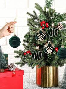 9 piezas Bolas de Navidad verdes con pintura de felpa, Adornos de árbol de Navidad, Bolas de plástico a prueba de roturas para decoración de árbol de Navidad, fiestas, bodas y ventanas - Verde Oscuro - Ver 3