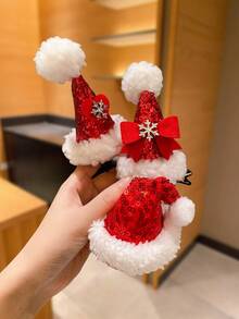 1pc Girls' Christmas Hair Accessory With Santa Hat Design, Suitable For New Year And Christmas Party