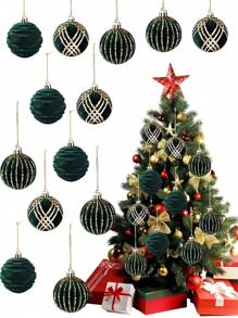 9 piezas Bolas de Navidad verdes con pintura de felpa, Adornos de árbol de Navidad, Bolas de plástico a prueba de roturas para decoración de árbol de Navidad, fiestas, bodas y ventanas - Verde Oscuro - Ver 5