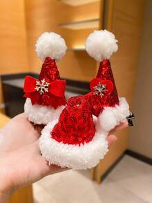 1pc Girls' Christmas Hair Accessory With Santa Hat Design, Suitable For New Year And Christmas Party