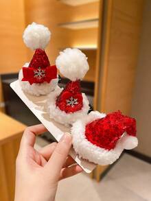 1pc Girls' Christmas Hair Accessory With Santa Hat Design, Suitable For New Year And Christmas Party