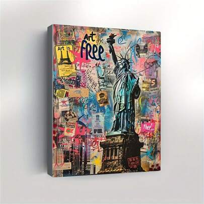 1 件纽约自由女神像帆布艺术画、现代美式建筑墙面装饰、卧室、家庭办公室、复古西部家居装饰、乡村风格房间海报、趣味墙面装饰、房间装饰美学、房间装饰用品、帆布墙面艺术、房间海报、家居装饰、房间装饰美学、房间装饰用品。房间装饰，可选画框