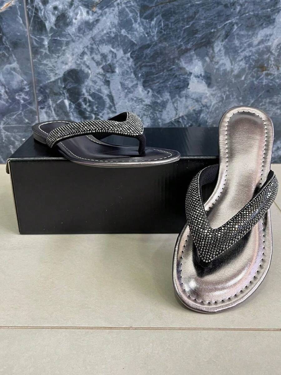 Women's Flat Rhinestone Comfortable Sandal Flip Flops Shiny Fashion Summer Delicate - màu đen - Xem 1